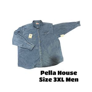 Wrangler Men's and Big Men's Relaxed Fit Long Sleeve Shirt Mid Wash Size 3XL